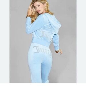 Juicy couture blue velour tracksuit hoodie and pants size large new with tags og
